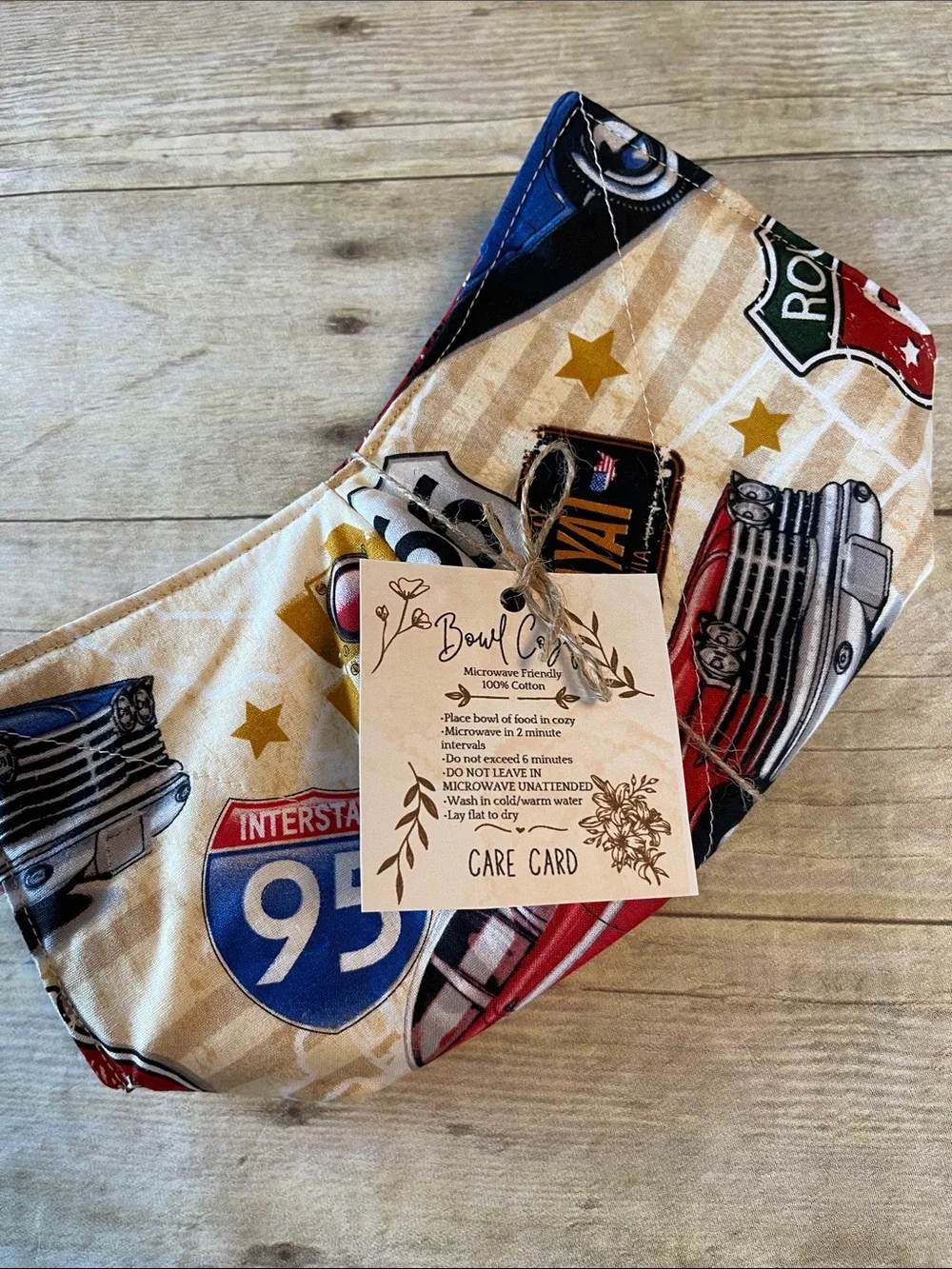 Microwave / Ice Cream  Bowl Cozy Reversible Old Car/Bandana